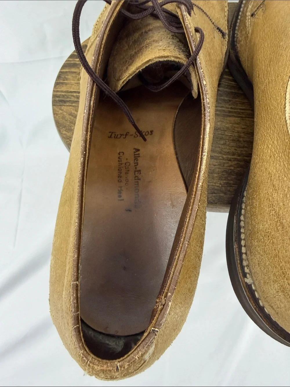 Allen Edmonds Mens Turf Skos Caramel Snuff Suede Lace-up Split-Toe Derby, sz 14